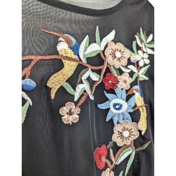 Miss Love Black Mesh Embroidered Bird Blouse Size Small - Picture 6 of 13